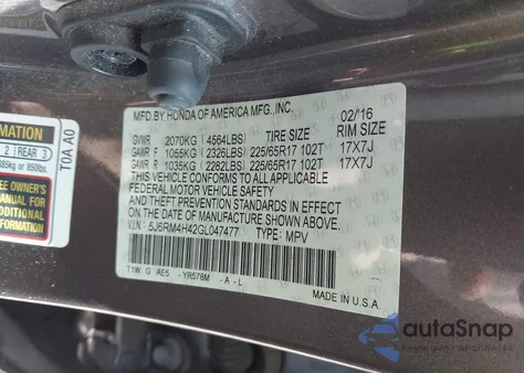 2016 Honda Cr-V Se из США, поврежденный, VIN 5J6RM4H42GL047477